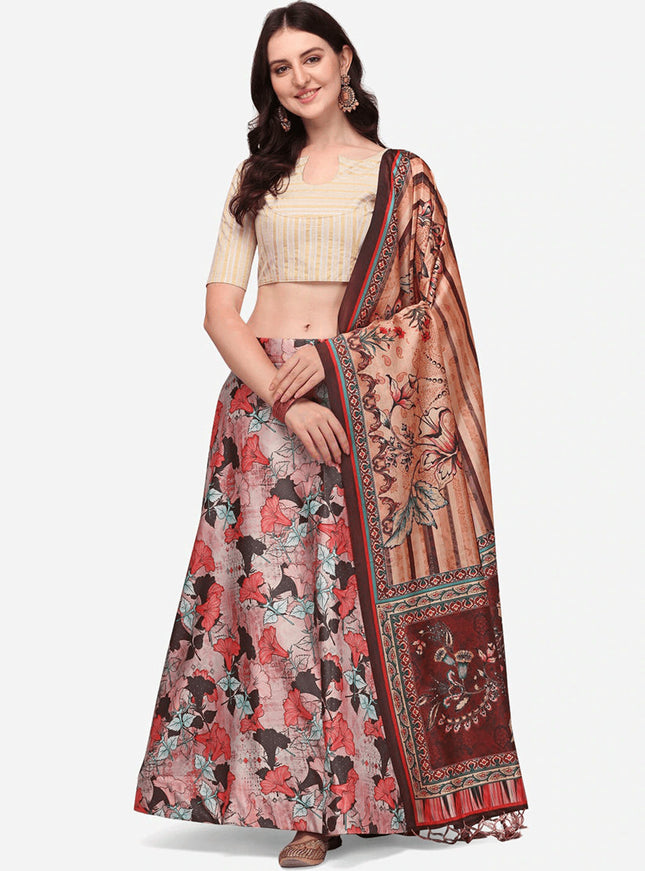 Pink Satin Silk Blend Digital Print Navratri Specials Chaniya Choli