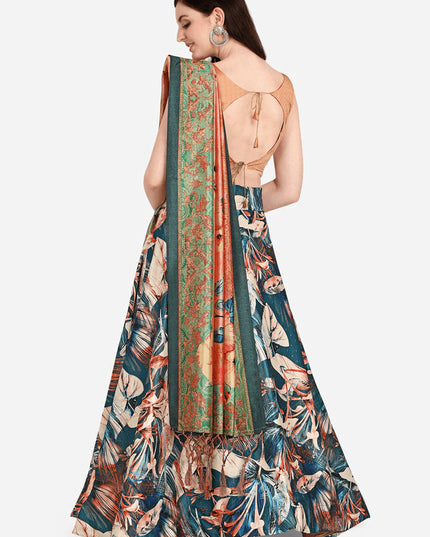 Blue Satin Silk Blend Digital Print Navratri Specials Chaniya Choli