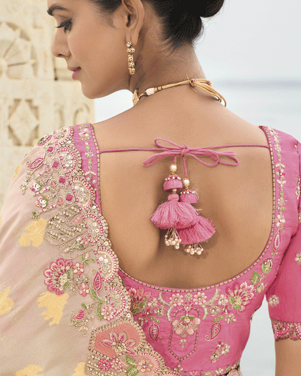 Off White Embroidered Tissue Silk Wedding Saree