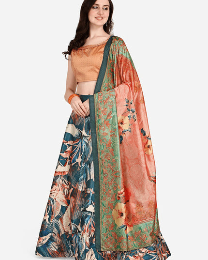 Blue Satin Silk Blend Digital Print Navratri Specials Chaniya Choli