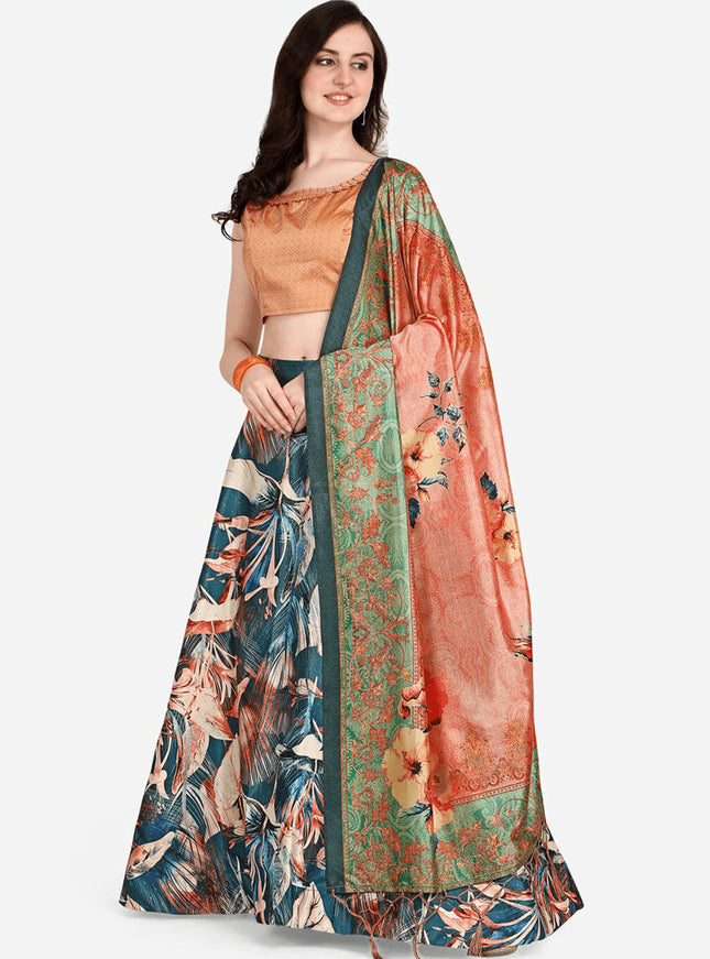 Blue Satin Silk Blend Digital Print Navratri Specials Chaniya Choli