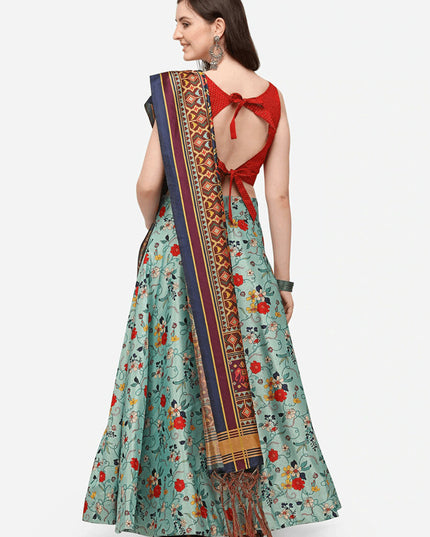 Sky Blue Satin Silk Blend Digital Print Navratri Specials Chaniya Choli