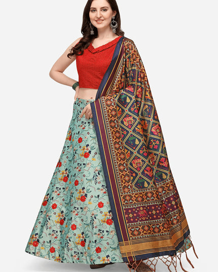 Sky Blue Satin Silk Blend Digital Print Navratri Specials Chaniya Choli