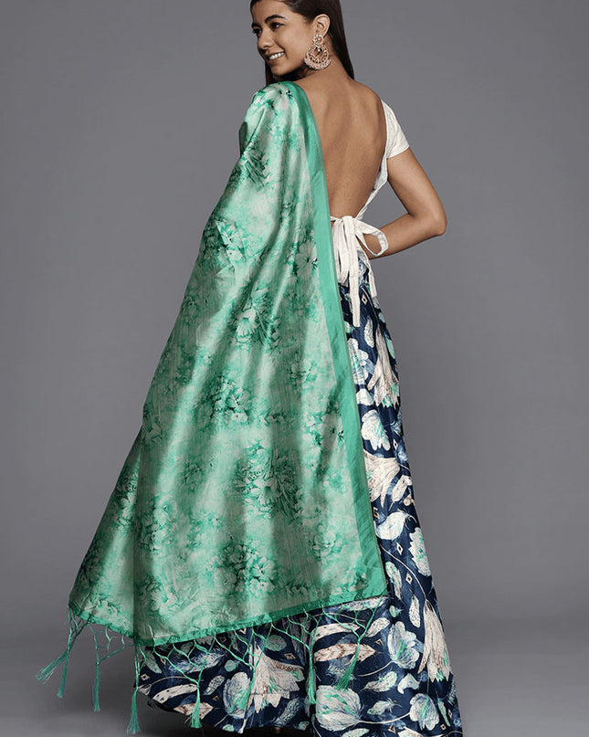 Navy Blue Satin Silk Blend Digital Print Navratri Specials Chaniya Choli