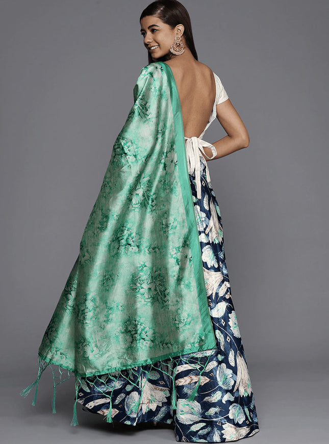 Navy Blue Satin Silk Blend Digital Print Navratri Specials Chaniya Choli