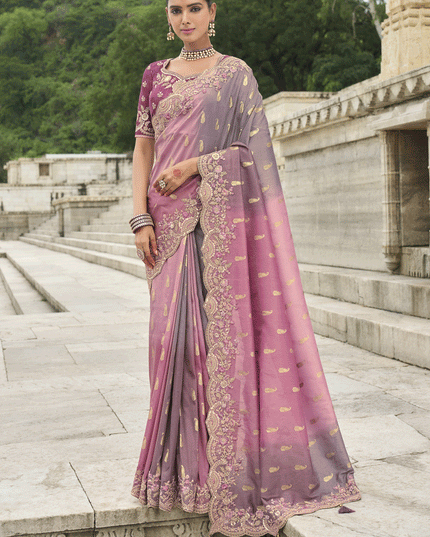 Mauve Tissue Embroidered Tissue Silk Wedding Saree