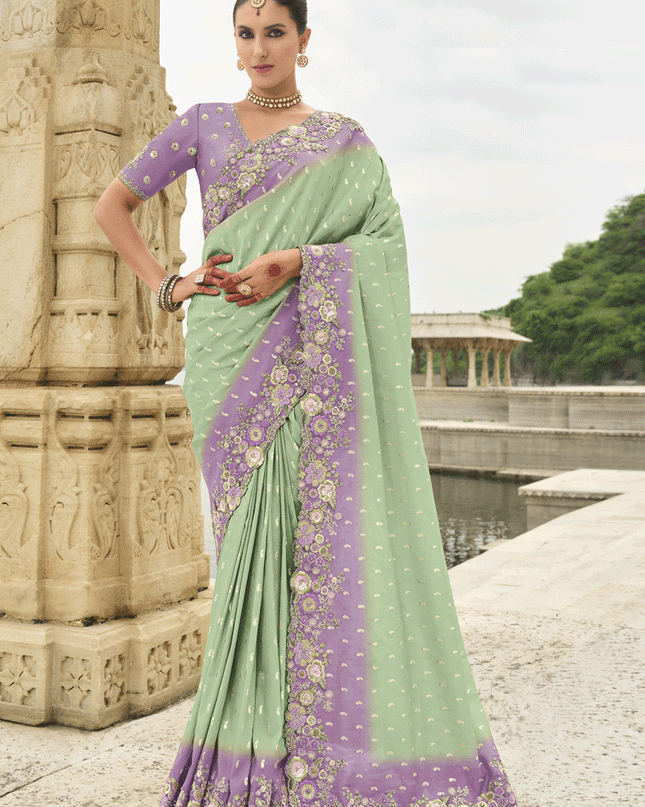 Mint Green Embroidered Silk Designer Saree