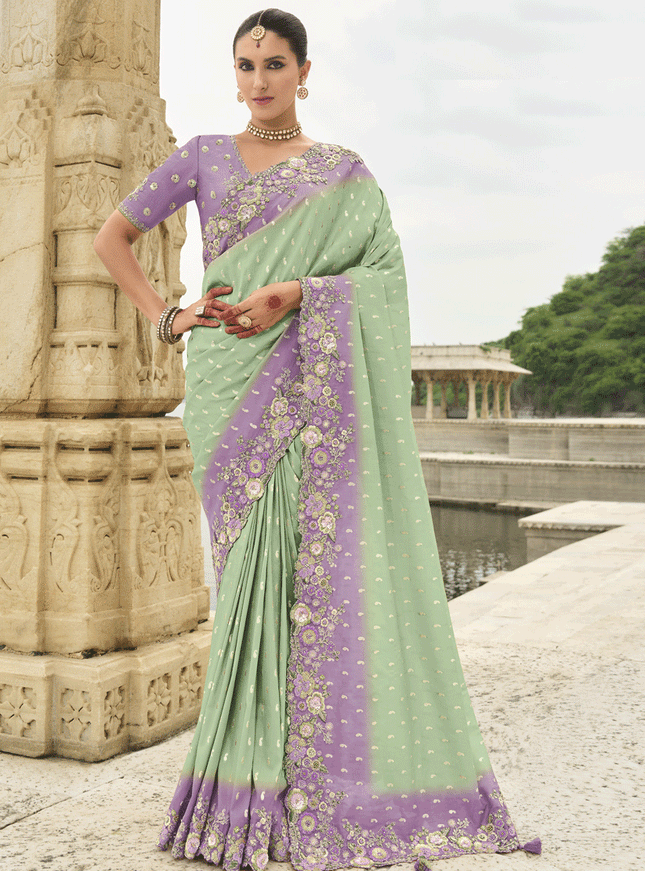 Mint Green Embroidered Silk Designer Saree