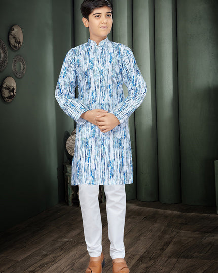 Blue Cotton Kids Kurta Set