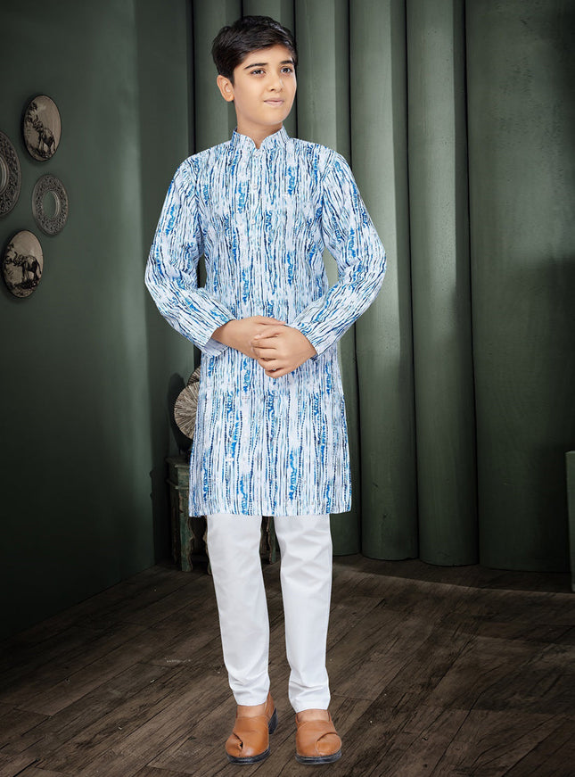 Blue Cotton Kids Kurta Set