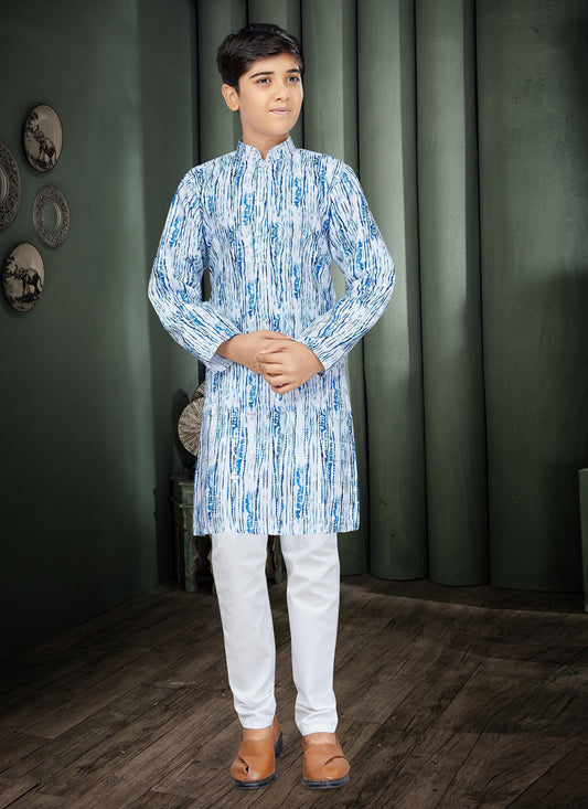 Blue Cotton Kids Kurta Set