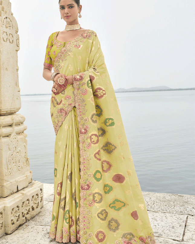 Pastel Green Embroidered Silk Designer Saree