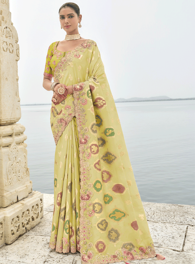 Pastel Green Embroidered Silk Designer Saree