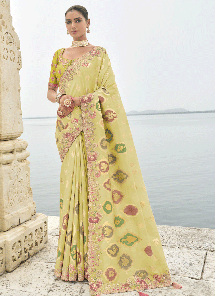 Pastel Green Embroidered Silk Designer Saree