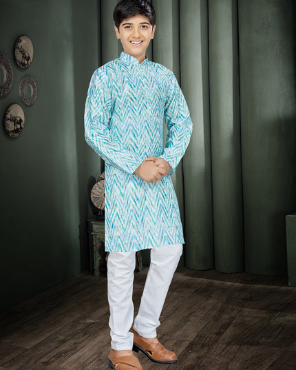 Turquoise Cotton Kids Kurta Set