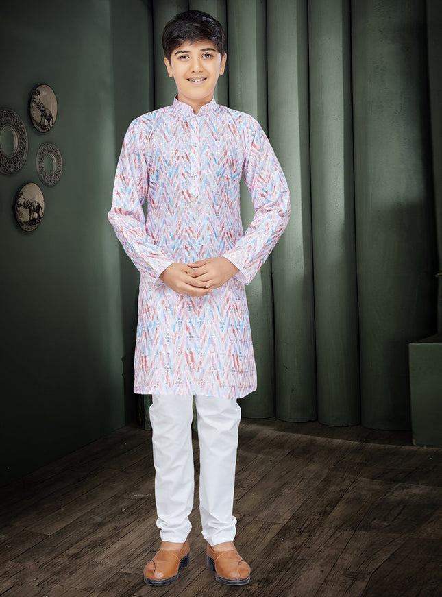 Pink Cotton Kids Kurta Set