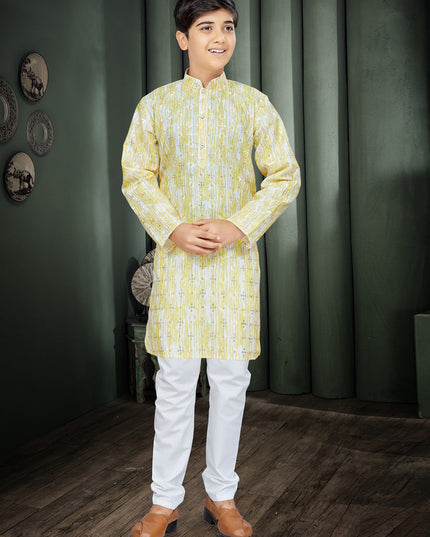 Lemon Yellow Cotton Kids Kurta Set