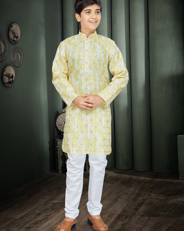 Lemon Yellow Cotton Kids Kurta Set