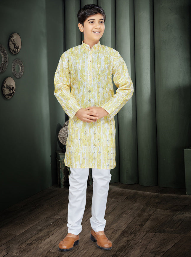 Lemon Yellow Cotton Kids Kurta Set