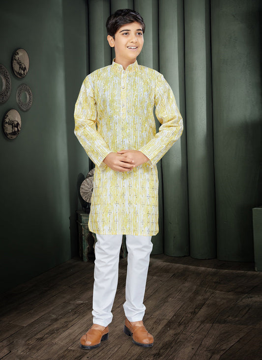 Lemon Yellow Cotton Kids Kurta Set
