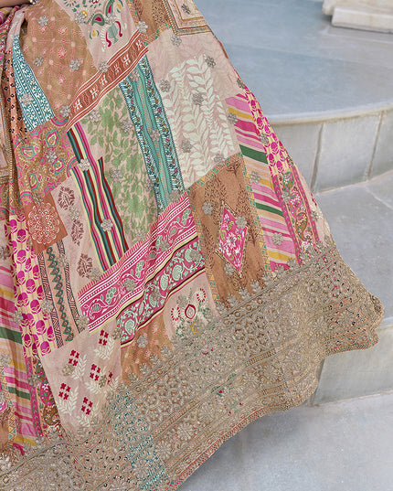 Captivating Beige Embroidered Chinnon Silk Lehenga Choli Set for Festival