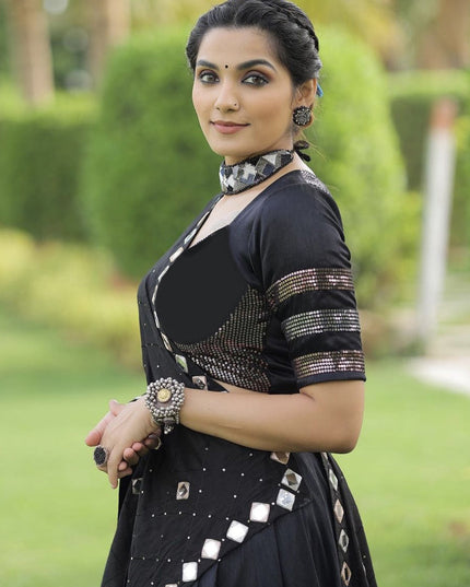 Black Art Silk Navratri Specials Chaniya Choli