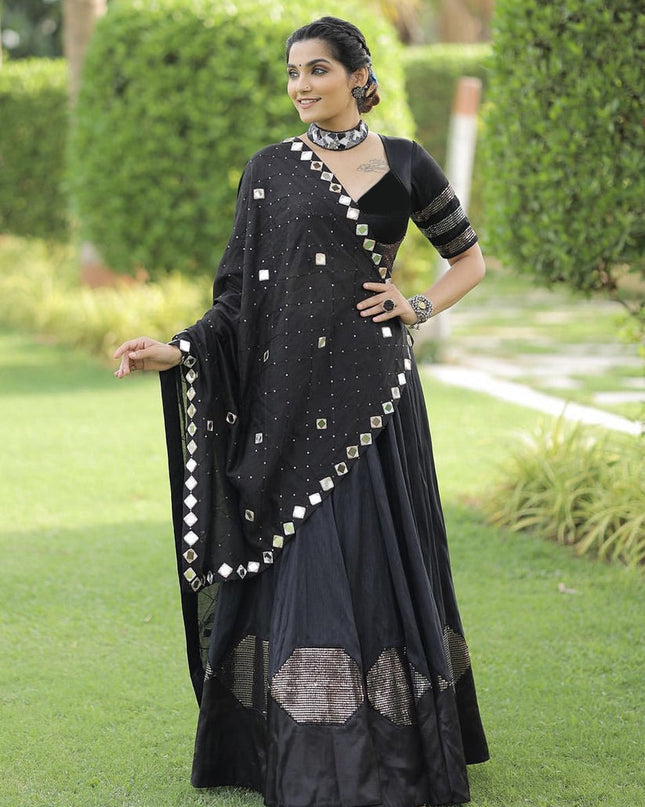 Black Art Silk Navratri Specials Chaniya Choli