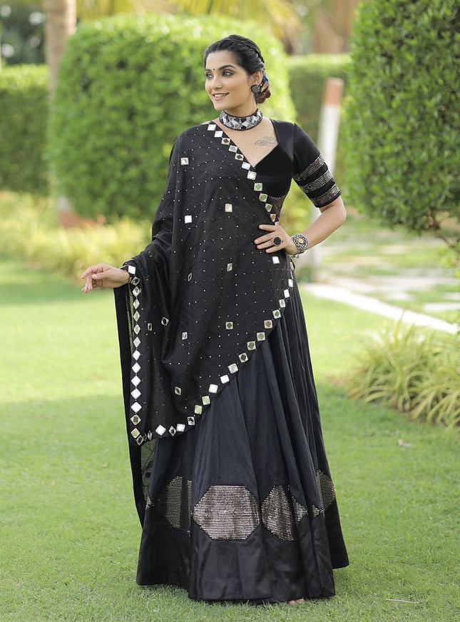 Black Art Silk Navratri Specials Chaniya Choli
