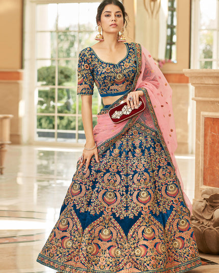 Morpich Velvet Embroidered Designer Wedding Lehenga Choli