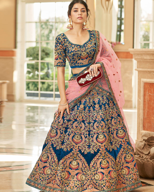 Morpich Velvet Embroidered Designer Wedding Lehenga Choli