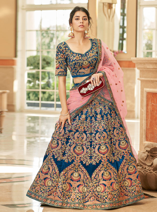 Morpich Velvet Embroidered Designer Wedding Lehenga Choli