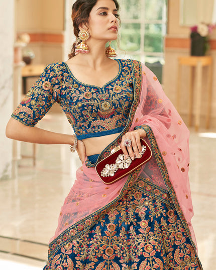 Morpich Velvet Embroidered Designer Wedding Lehenga Choli