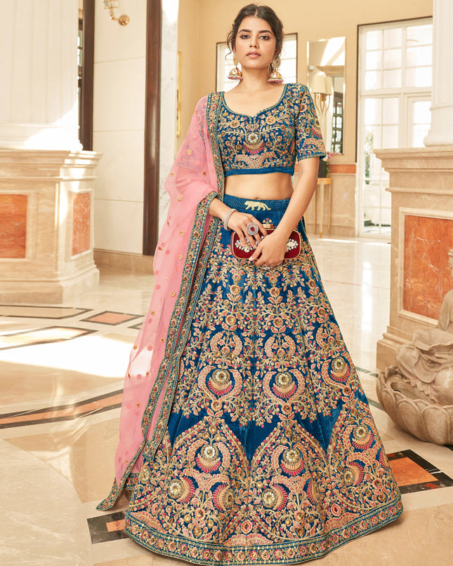 Morpich Velvet Embroidered Designer Wedding Lehenga Choli