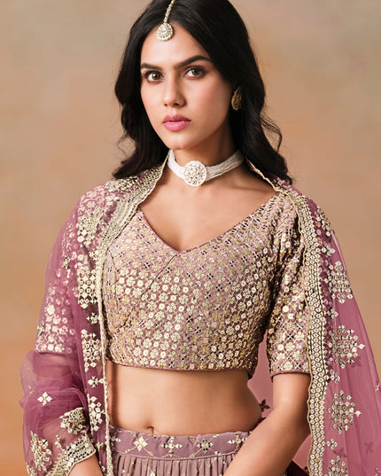 Ombre Maroon Georgette Sequins Embroidered Lehenga Choli