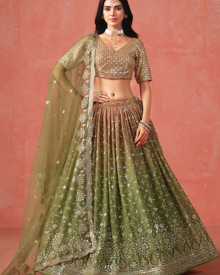 Ombre Mehendi Georgette Sequins Embroidered Lehenga Choli