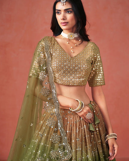 Ombre Mehendi Georgette Sequins Embroidered Lehenga Choli
