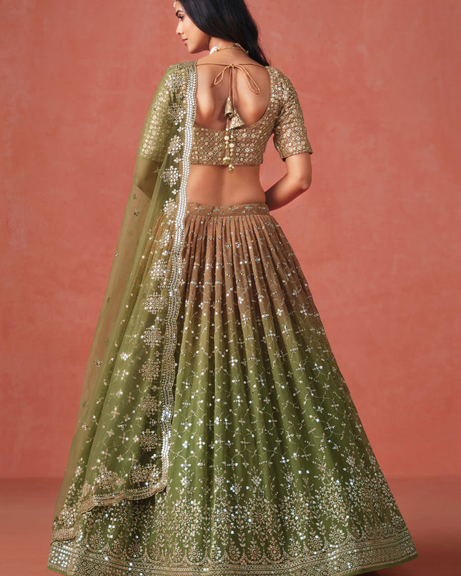 Ombre Mehendi Georgette Sequins Embroidered Lehenga Choli