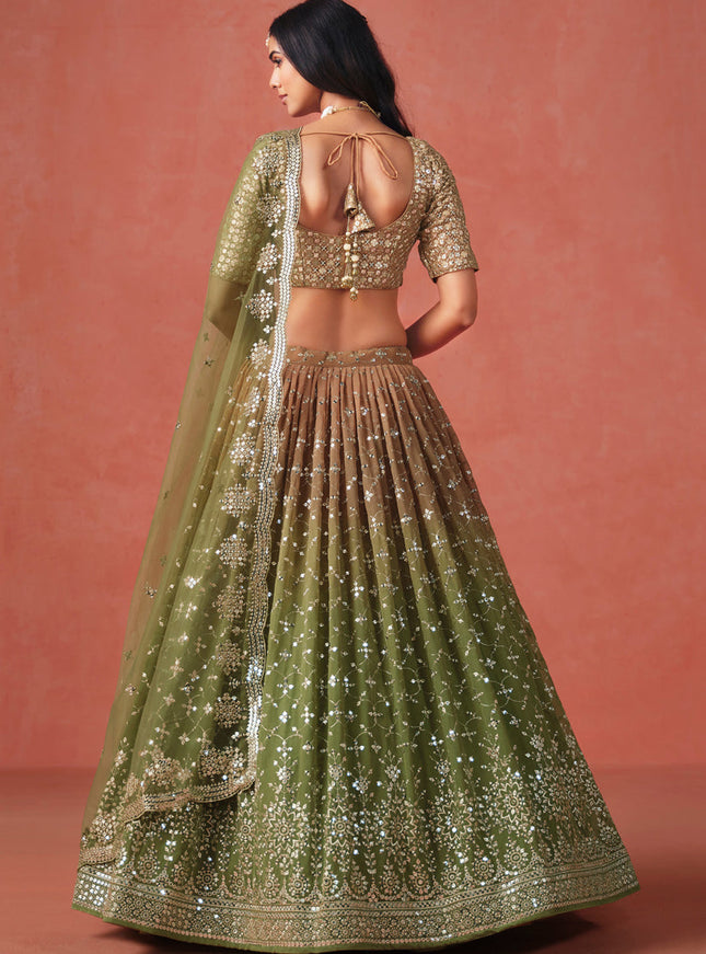 Ombre Mehendi Georgette Sequins Embroidered Lehenga Choli