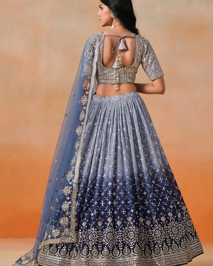 Ombre Blue Georgette Sequins Embroidered Lehenga Choli