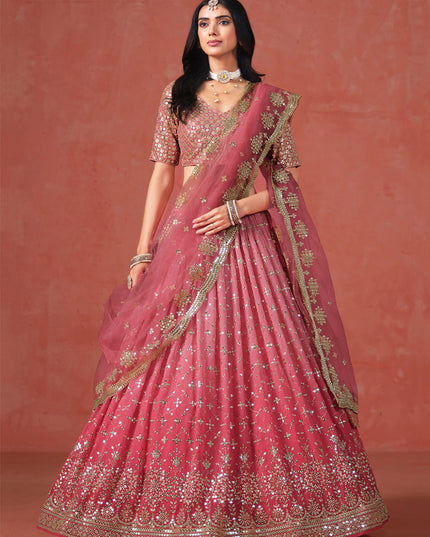 Ombre Pink Georgette Sequins Embroidered Lehenga Choli