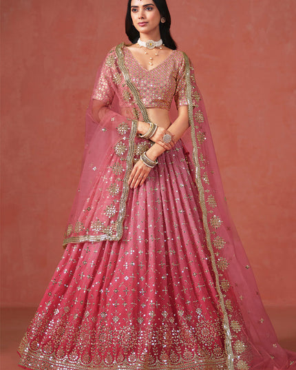 Ombre Pink Georgette Sequins Embroidered Lehenga Choli