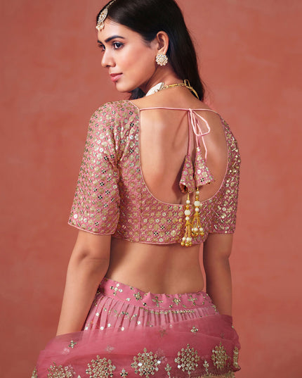 Ombre Pink Georgette Sequins Embroidered Lehenga Choli