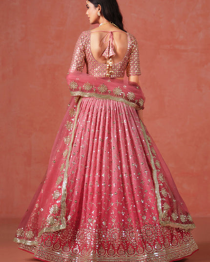 Ombre Pink Georgette Sequins Embroidered Lehenga Choli