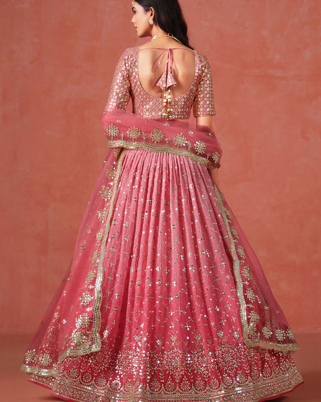 Ombre Pink Georgette Sequins Embroidered Lehenga Choli