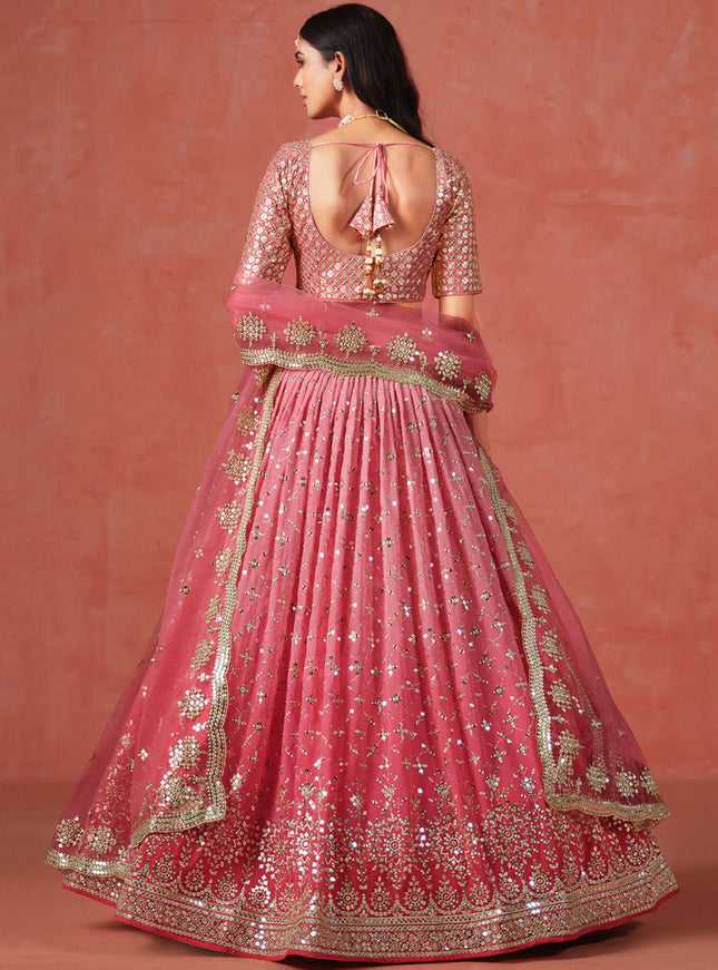 Ombre Pink Georgette Sequins Embroidered Lehenga Choli