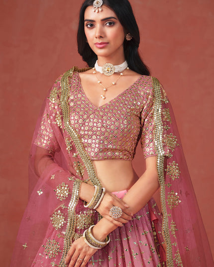 Ombre Pink Georgette Sequins Embroidered Lehenga Choli