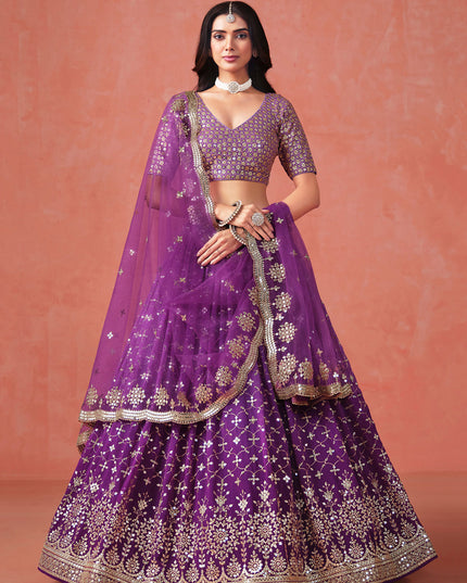 Ombre Purple Georgette Sequins Embroidered Lehenga Choli