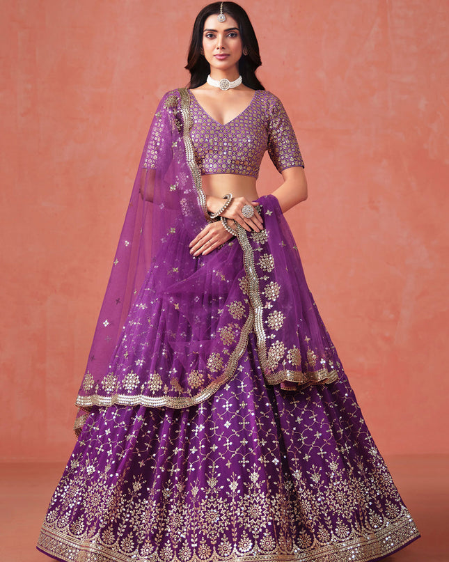 Ombre Purple Georgette Sequins Embroidered Lehenga Choli