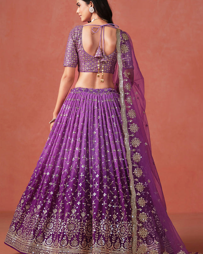 Ombre Purple Georgette Sequins Embroidered Lehenga Choli