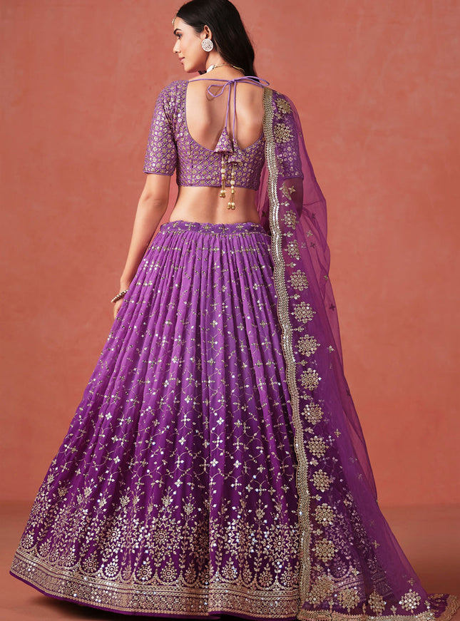 Ombre Purple Georgette Sequins Embroidered Lehenga Choli